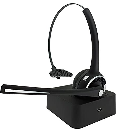 EMHFLYFN Trucker Bluetooth Headset with Microphone Noise Cancelling, V5.0 Wireless Headset with Charging Base 17 Hrs Talk Time Trucker Headset for Home Office Call Center Skype Truck Drive