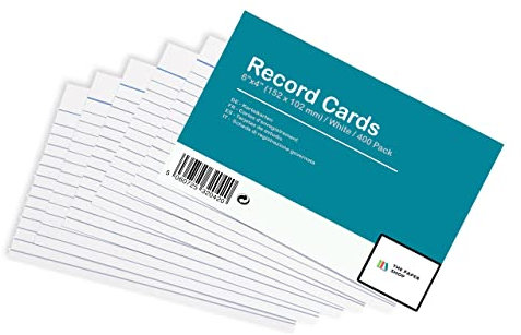 The Paper Shop Fiches Bristol A6 Lignées Blanches | 400 Fiches de Révision 152 × 102 mm (6 × 4) | Grandes Index Cards Flashcards pour École Études Apprentissage Vocabulaire Organisation