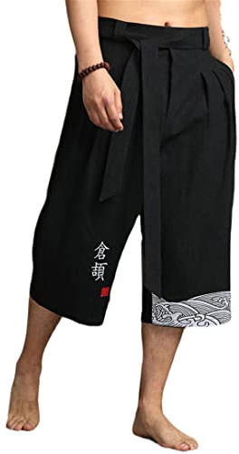 BeerMmay Kimono Japonés Pantalones Tradicionales Hombres Ropa Asiática Pantalones De Baño Estilo Japonés Casual Holgado Masculino Yuk, Negro, XL Weight 65-75KG