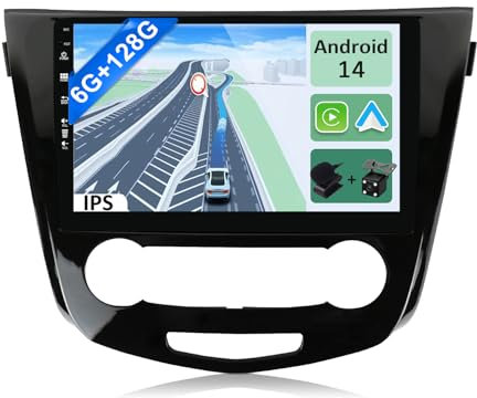YUNTX [6GB+128GB] Android 14 Autoradio per Nissan X-Trail Qashqai 2014-2017-[Incorporato Carplay/Android Auto/DSP]-10.1-Free Camera&MIC-2 Din/GPS/Bluetooth 5.0/WiFi/DAB/USB/4G/Comandi al volante