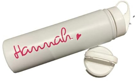 Water Bottle Island 2 lids Love Gift Personalised White hot or Cold Drinks Stainless Steel Straw
