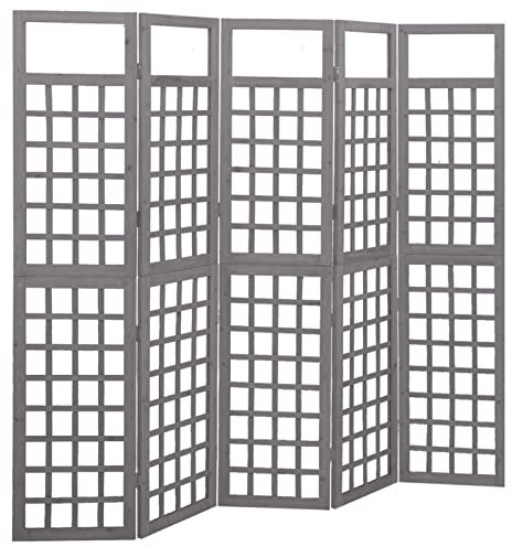 Yongdu 5-TLG. Paravent/Spalier, Trennwand, Raumteiler, Umkleidekabine, Spanische Wand, Privacy Screen, Sichtschutzwand, Massivholz Tanne Grau 201,5x180 cm