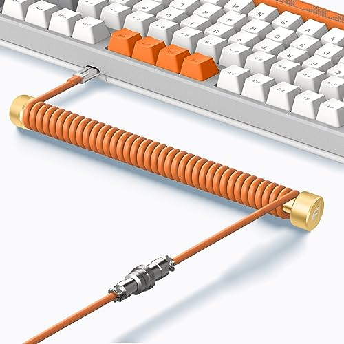 MAMBASNAKE C01 anpassad lindad tangentbordskabel med metallluftfartskontakt – USB C avtagbar upprullningssats för speltangentbord – orange