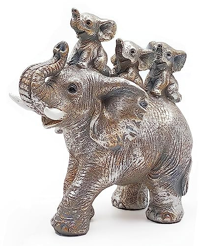 Irayin Elefantes Decoracion Figuras, Elefante de la Suerte, Figuras Decorativas Modernas Salon, Estatua Elefante Resina Cariñosas para Salón, Escritorio, Oficina - Plata
