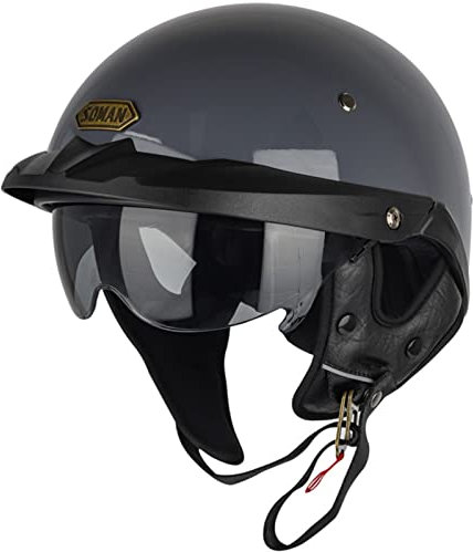 Erwachsenen Motorradhelm Halbschalenhelm Harley-Helm Scooter-Helm, Mode Halboffener Helm Mit Schutzbrille, DOT/ECE-Zertifizierter Halbschale Brain-Cap Roller-Helm Jet-Helm, Zement Grau-3XL(65~66cm)