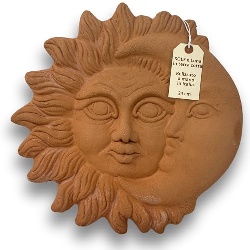 Toocook Sole in terracotta artigianale da parete per arredo e decorazione casa (Sole e Luna 24 cm)