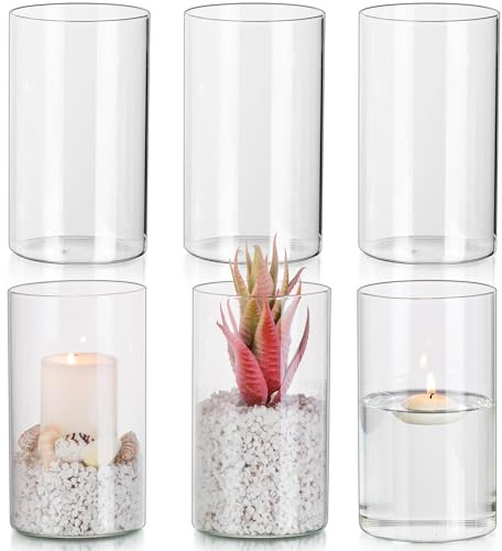 Glasseam Glaszylinder für Kerzen Windlicht Glas: 6er Set Kerzengläser Windlichter für Tischdeko Klar Kerzenglas Kerzenhalter Stumpenkerzen Vasen für Hochzeit Wohnzimmer Dekoration