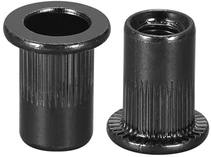 TA-VIGOR 20Pcs M6 Rivet Nuts, Carbon Steel Zinc-Plated Knurled Flat Head Threaded Insert Nut Black for Automotive Furniture