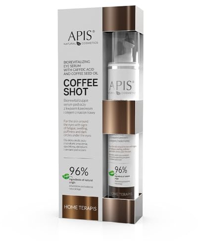 APIS, föryngrande ögonserum med kaffesyra, jojobaolja och vallmoextrakt – ljusande, fuktgivande, minskning av mörka ringar, rynkfyllmedel, naturliga ingredienser, 10 ml