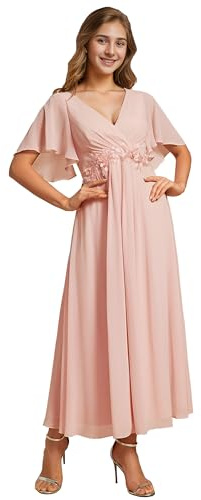Ever-Pretty Abito da Ospite di Nozze Donna Applique Maniche a Volant Collo a V Stile Impero Chiffon EG02093