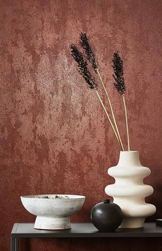 marburg Tapete Rot, Kupfer Metallic Putzoptik Betonoptik Vliestapete für Wohnzimmer oder Schlafzimmer Made in Germany 10,05 x 0,53m