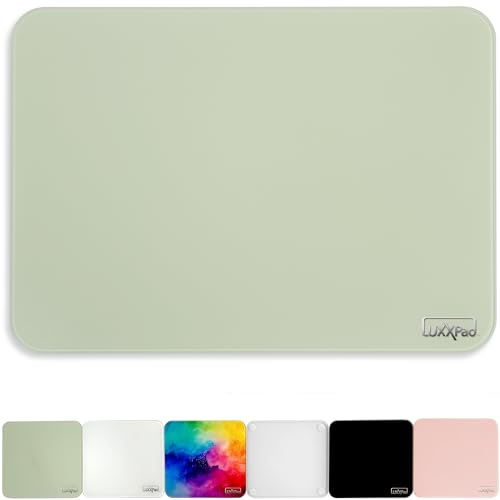 Glassboard Studio LuxxPad Glass Mouse Pad - Mouse Pad Gaming and Dry Erase Note Taking Pad, Tempered Strong Glass with Rubber Non-Slip Feet for Gaming & Work (Sage, 10 x 14)