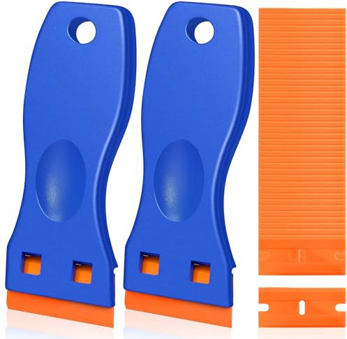 2PCS Plastic Scraper with 100 Plastic Blades, Multipurpose Plastic Scraper Non-Scratch Scraper Tool Kits for Cleaning Labels and Decals