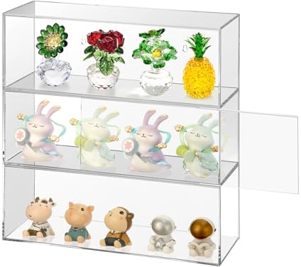 TOLIDA Clear Acrylic 3 Layers Display Case - Wall Mounted/Desktop Storage Cabinet for Figures, Sunglasses, Dustproof Showing Boxes for Toy, Agate, Gemstone, Home/Office Storage Organizer