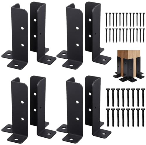 8Pcs Adjustable Bolt Down Fence Post Support - Fit 1.5x1.5, 2x2, 2x4, 4x4; Heavy Duty Deck Post Brackets & Pergola Brackets Repair Kit