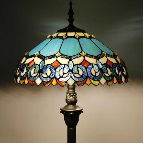 ZJART Tiffany Floor Lamp Stained Glass Blue Jewelry Baroque Style Standing Reading Light 16x16x70 Inch Antique Lamp for Living Room Office