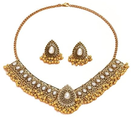 Conjunto de joyería de novia indio, bohemio, para mujeres y niñas, plata envejecida oxidada, pendientes de pompón, bollywood, gargantilla, punk, cristal, regalo moderno, Metal