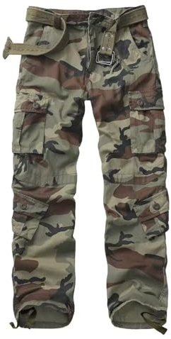 GSGGIG Cargo Pants for Men, Camo Pants Relaxed Fit Utility Hiking Pants, Ripstop Work Pants with 8 Pockets 3357 C29 Camo 32