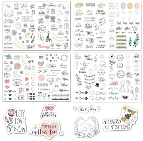 YUBBYSTU 230 Adesivi per Libri Degli Ospiti di Nozze,4 Fogli Adesivi per Matrimoni, Amore Photo Album Wedding Set di adesivi per libro degli ospiti per scrapbook
