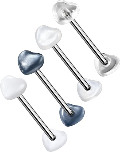 OUFER Body Piercing 4pcs Tongue Bars Titanium Tongue Piercing Jewellery 14G Tongue Barbell Acrylic Nipple Piercing Bars Barbell Externally Tongue Rings