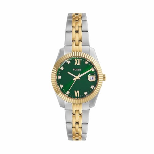 Fossil Scarlette Watch für Damen, 33mm Quarz-Dreizeiger-Datumswerk mit Edelstahlarmband