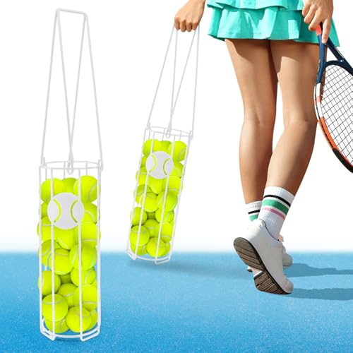 HolyMaji Cylindrical Tennis Ball Hopper Collector Pickleball Balls Retriever Basket Tennis Ball Picker Upper for Easy Picking and Storage Metal Container Holds 24 Tennis Balls Training Caddy