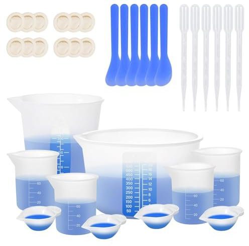 Zwfjcmsa Vasos medidores de silicona para resina, suministros de resina con vasos de silicona de 600 ml y 250 ml + 100 ml, vasos de mezcla de resina