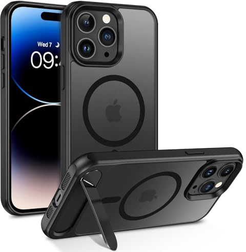 GaoBao for iPhone 14 Pro Max Case with Invisible Titanium Stand, Compatible with MagSafe, Translucent Matte Back Men Boys, Slim Shockproof Magnetic Phone Cover for iPhone 14 Pro Max Case, Black