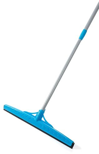 Floor Squeegee Outdoor Heavy Duty, 50cm Squeegee Broom with Long Handle 128cm Cleaning Garage Courtyard Bathroom Shower Glass Window Tile Concrete Deck Marble Water (Blue With Adjustable Handle)