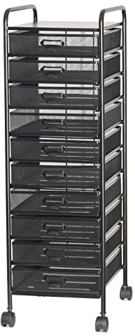 10 Drawer Rolling File Cabinet Utility Cart for Office and Home Storage Metal Mesh Tool Box Organizer on Wheels High Capacity and Portable (35x47.9x91cm/14x19x36in)