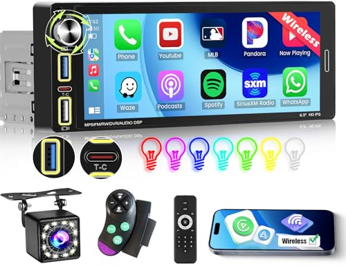 Ohradio Autoradio 1 DIN 6,9 Wireless CarPlay Android Auto BT FM/RDS | Écran IPS. 2USB. SWC. Lien Miroir. Caméra de Recul