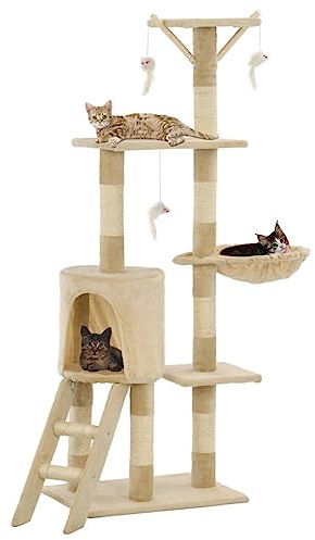 Rascador para Gatos con Poste de sisal, Xichuzi Arbol para Gatos, Gatos Accesorios, Arranhador para Gatos, Arbol Rascador Gatos, 138 cm Beige