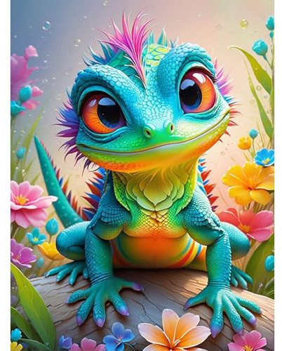 HEIBAGO 5D Tier Diamond Painting Für Erwachsene, Chamäleon Rhinestone Embroidery Diamant Painting Set, DIY Full Drill Diamant Malerei Kits Blume Diamond Art Bilder Für Anfänger, Home Dekor 30 * 40cm