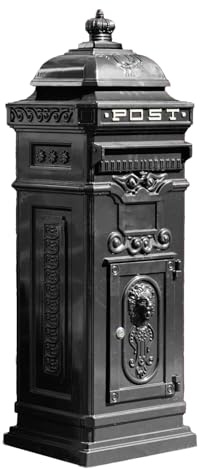 Victorian Black Post Box 32x103x32cm Antique Aluminium Locking Letter Mail Wedding Card