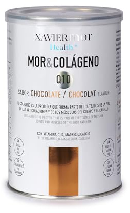 XAVIERMOR Kollagen + Q10 choklad 300 g, tillskott med hydrolyserat kollagen, koenzym Q10, magnesium, kalcium, C- och D-vitaminer, stöd för hud, leder och cellulär energi