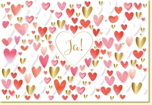Gutsch Verlag Glückwunschkarte zur Hochzeit mit goldenen und roten Herzen romantische Doppelkarte Ja Schriftzug edle Hochzeitskarte Liebe - mit Umschlag