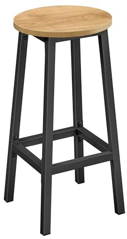 NMK HOME Barhocker Rund 65 cm Metallgestell Eiche Natur Schwarz