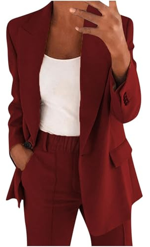 Dam blazers 2-delad klädsel, smarta avslappnade kläder, eleganta business arbete Co Ord set, långärmad knappjacka med hög midja byxor mode bröllopskostymer bekväma byxor kostymer