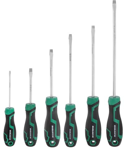 sourcing map 6pcs SL3+SL5+SL6 Flat Head Screwdriver Set S2 Steel Magnetic Slotted Screwdrivers with Ergonomics Grip for Fastening Loosening DIY Repairing