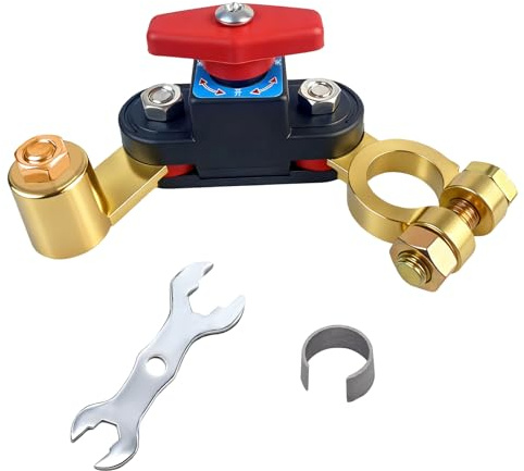 Interrupteur coupe-batterie robuste pour voiture, 12 V-24 V, en cuivre pur, avec interrupteur rotatif marche/arrêt pour voitures, bateaux et camping-cars (clé et joint inclus).