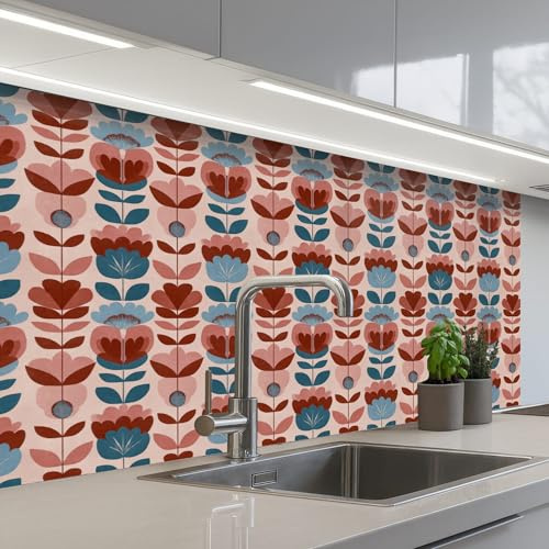 KitchenYeah© Crédence Cuisine À Coller 60x100 cm Protection Plaque De Cuisson Adhesif Plastique Rigide Dalle Murale Vintage - Motif - Coloré