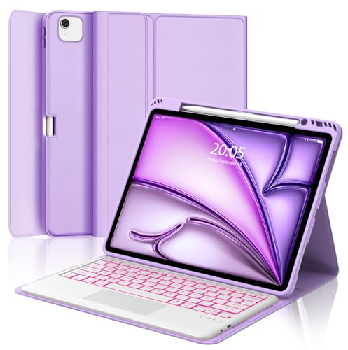 Teclado con Touchpad para iPad Air 13 Pulgadas M4/M3/M2 2026/2025/2024 | Español Ñ Teclado Retroiluminado Magnético Desmontable Bluetooth con Trackpad para iPad Air 13 M2/M3/M4, Púrpura Claro