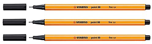 STABILO 3 Stück Filzstifte Point 88, feine Spitze, 0,4 mm, schwarz