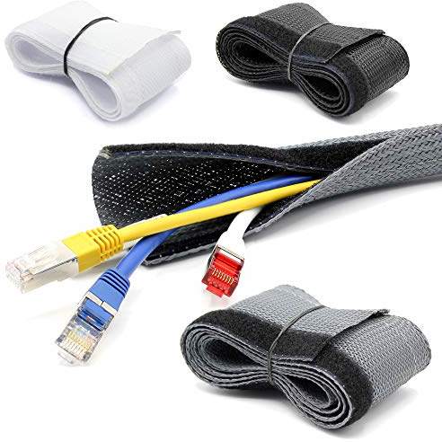 5m Flex Kabelschutz Kabelschlauch Geflechtschlauch Klettverschluss Gewebeschlauch Klett in schwarz oder grau Ø 15-17, 20-23, 25-30, 30-35mm (schwarz Ø 15-17mm)