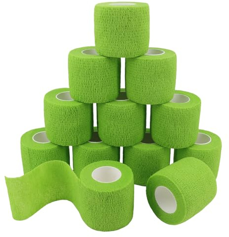 12 Rotoli Benda Elastica Bendaggio Adesiva Salvapelle Sport Nastro 5cm 4,5m | Bendaggio Coesivo Salvapelle Fasciature per Sport, Primo Soccorso, Mani, Piedi, Ginocchia, Vet Wrap per Cani e Cavalli Verde