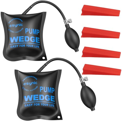 eSynic Upgraded Air Wedge 2Pack Door Pump Up Bags Rounded Corner Design Air Wedge Door Pump Up Bags Perfect Air Retention Inflatable Air Wedge Bearing 300lbs for Door Window Lifting