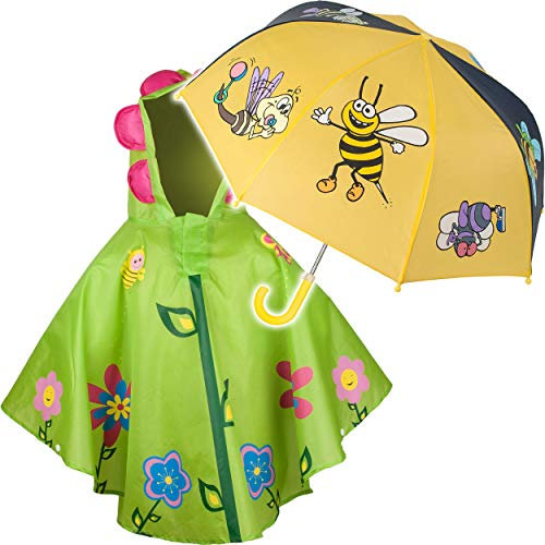 alles-meine.de GmbH 2 TLG. Set: Regenschirm + 3D Effekt - Regenponcho - lustige Biene & Blume - Kinderschirm - Ø 72 cm - Regencape - Kinder - 2 bis 6 Jahre - Stockschirm - groß m..