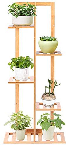 Estante de pie de macetas de plantas de flores de madera de bambú, 5 capas 6 macetas Estante de plantas en maceta para balcón Sala de estar Jardín Patio, Estante de exhibición de decoración de plantas