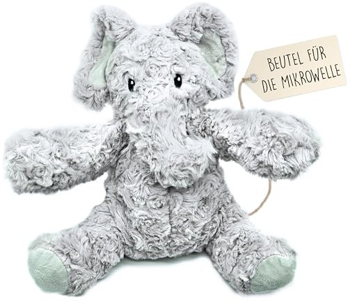 Wärmetier 23 cm - Wärme Kuscheltier - Kirschkernkissen Tier - Wärmekissen Baby - Stofftier Elefant - Abnehmbarer Saatbeutel