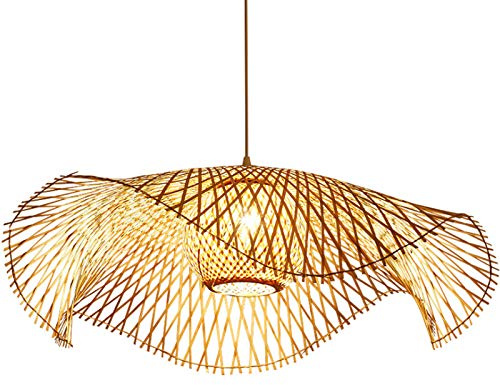 Pendelleuchte E27 Vintage Gewebte Pendellampe Retro Natürlicher Bambus Rattan Handgefertigten Kronleuchter Kreative Garten Hängelampe Höhenverstellbare Hängeleuchte Restaurant Schlafzimmer Wohnzimmer